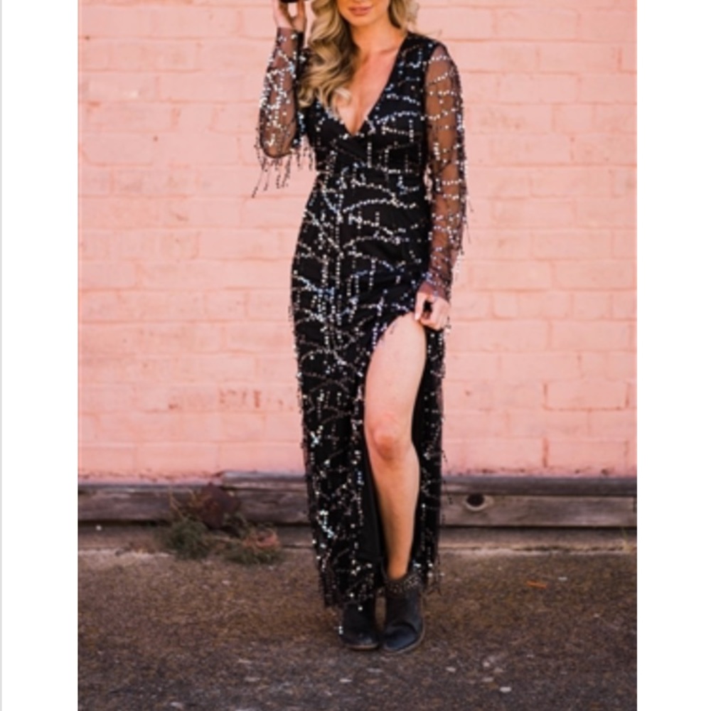 Southern Fried Chics sequin black dress Medium